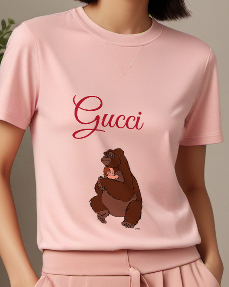 Blush Pink Seated Brown Gorilla Side View Graphic T-Shirt - model wearing view