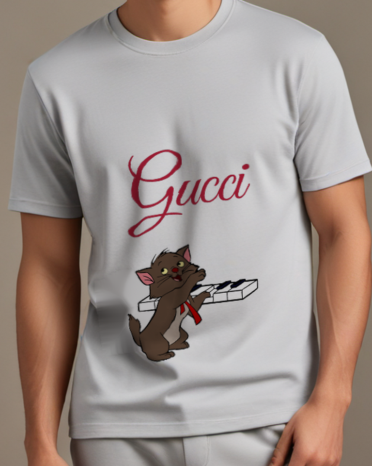 Light Gray Brown Cat Little Keyboard Graphic T-Shirt - model wearing view