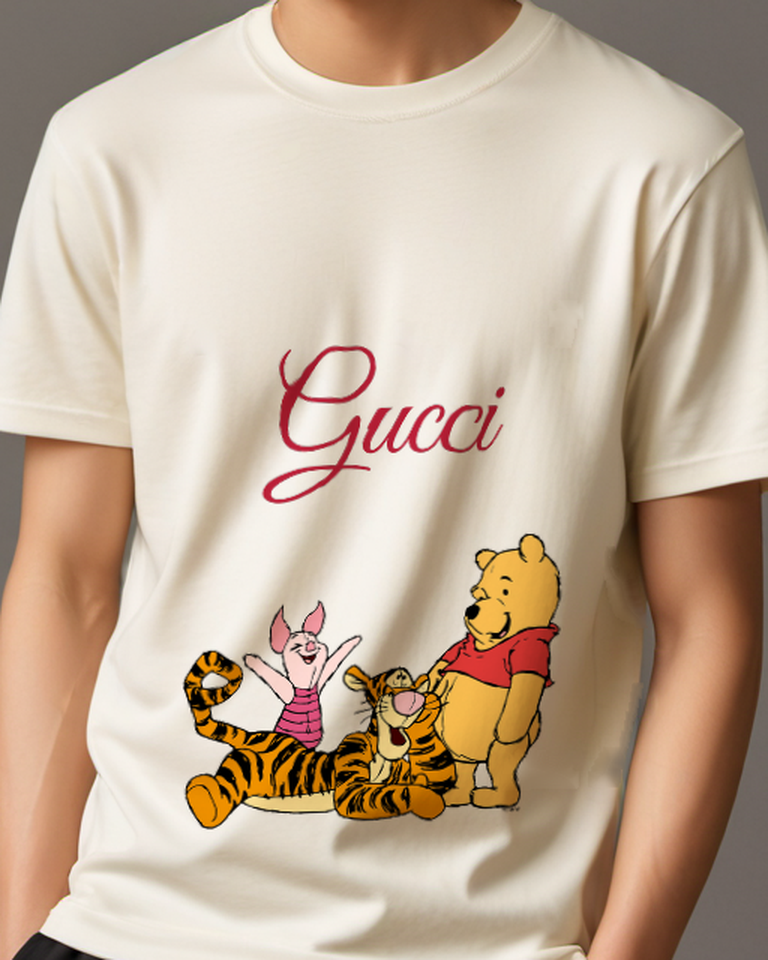 Ivory Tiger Pig Bear In Joyful Poses Graphic T-Shirt - model wearing view