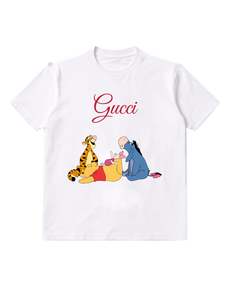White Pooh Lying On Back With Piglet Graphic T-Shirt - front product view