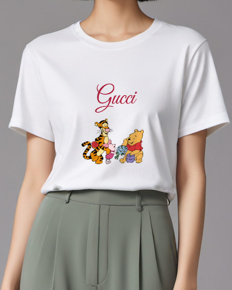 White Tigger Holds Piglet With Flowers Graphic T-Shirt - model wearing view