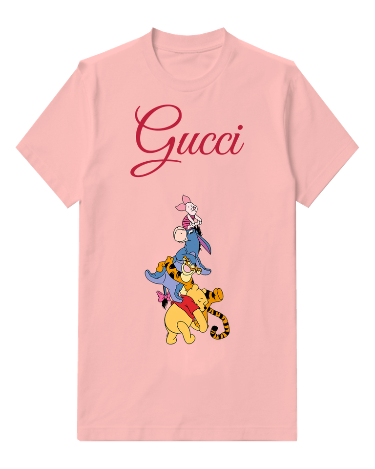 Blush Pink Pooh Tigger Eeyore And Piglet Stacked Graphic T-Shirt - front product view