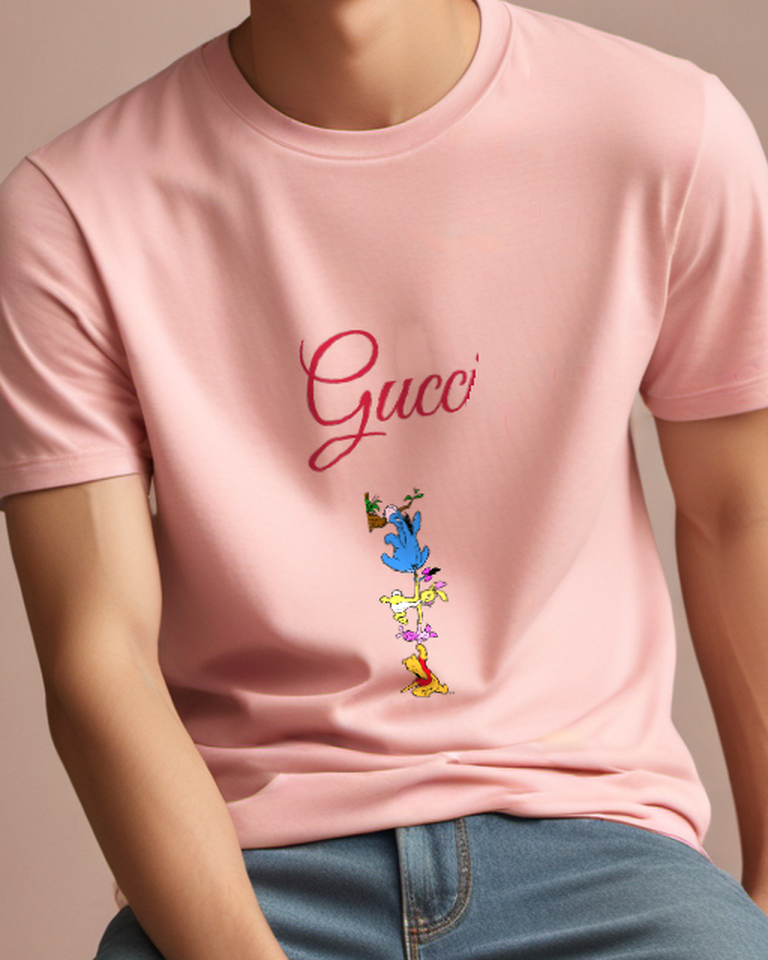 Blush Pink Winnie The Pooh Hanging Upside Down Graphic T-Shirt - model wearing view