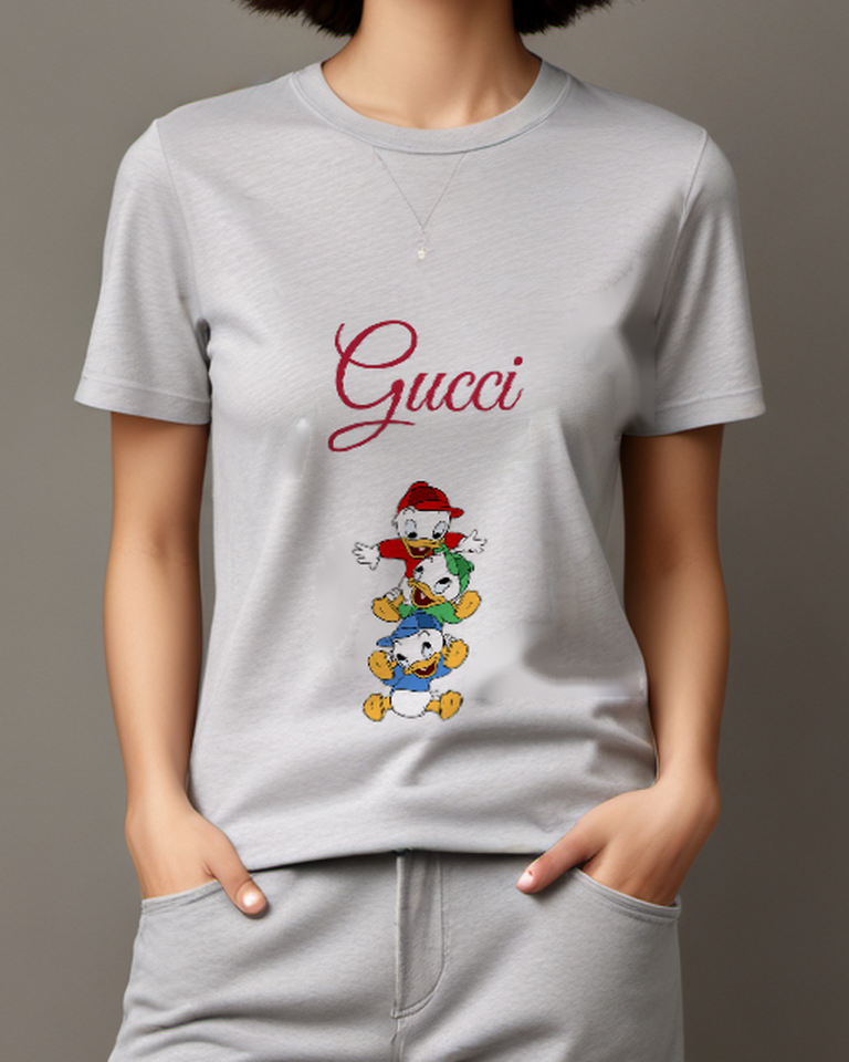 Light Gray Three Ducklings Stacked Vertically Graphic T-Shirt - model wearing view