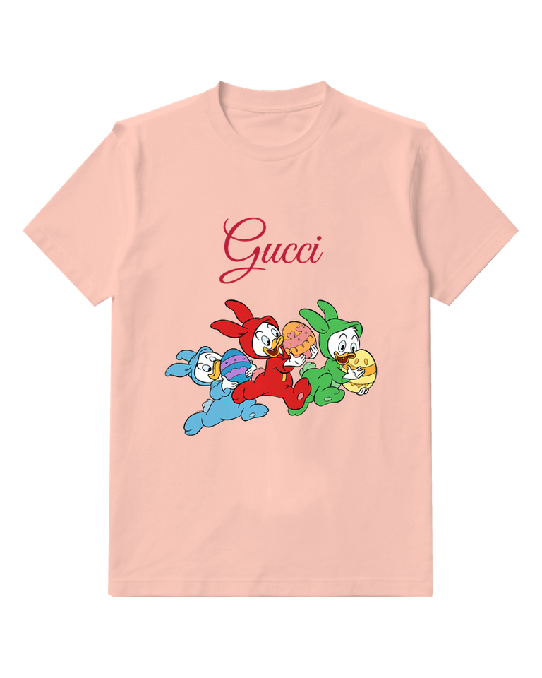 Blush Pink Ducklings In Bunny Suits Holding Eggs Graphic T-Shirt - front product view