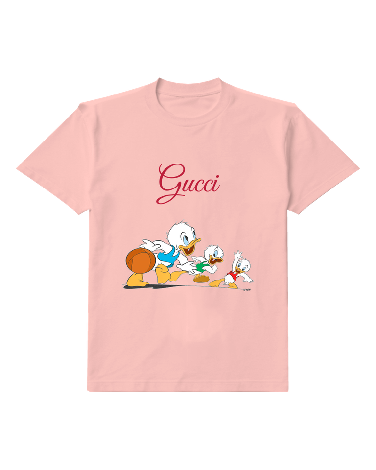 Blush Pink Huey Dewey Louie Running With Basketball Graphic T-Shirt - front product view