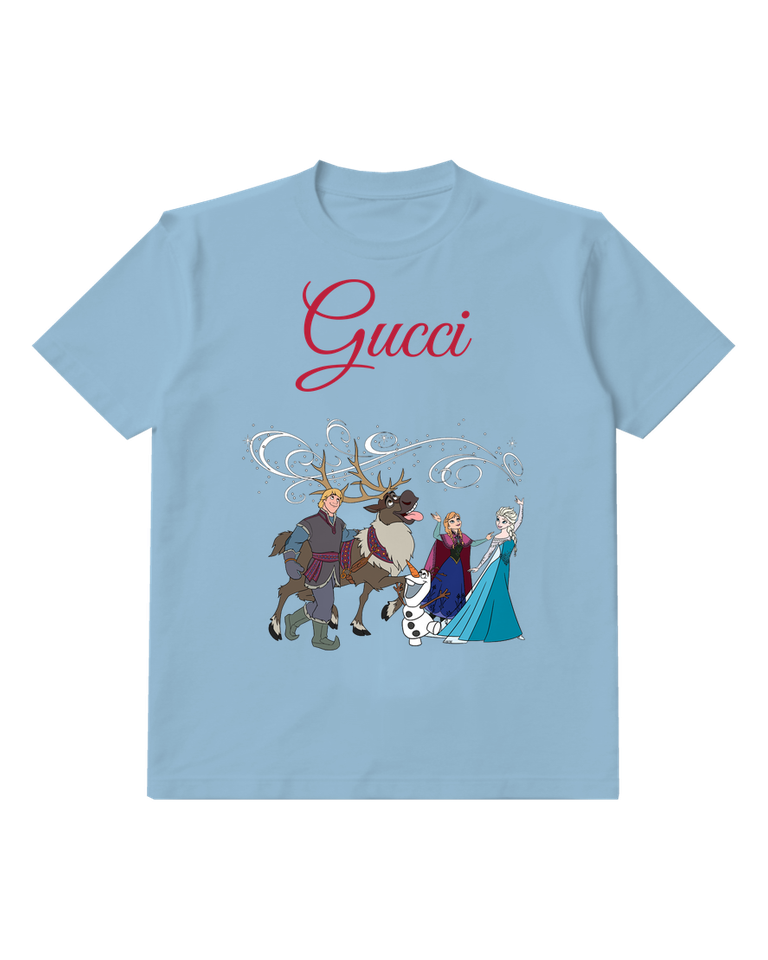 Sky Blue Anna Elsa Olaf Kristoff In Snowy Scene Graphic T-Shirt - front product view