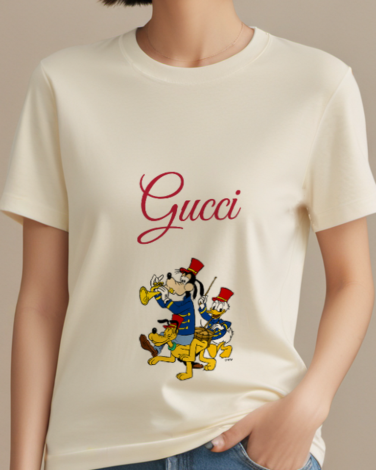 Ivory Goofy Pluto And Donald Duck Marching Graphic T-Shirt - model wearing view