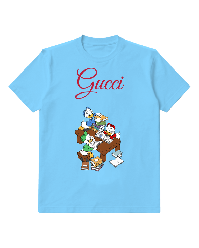 Sky Blue Three Ducklings Study Together At Desk Graphic T-Shirt - front product view