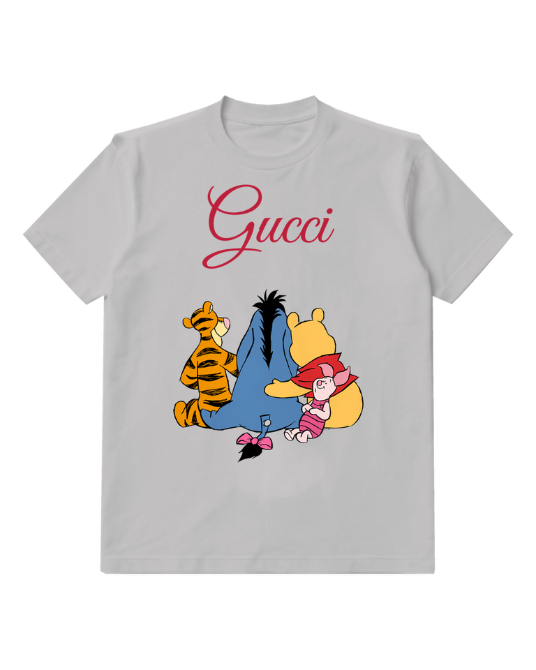 Light Gray Tigger Eeyore Pooh Piglet Sitting Together Graphic T-Shirt - front product view