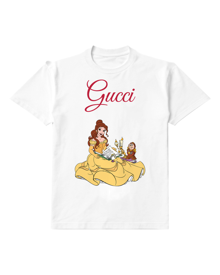 White Belle Reading Book With Candlestick Graphic T-Shirt - front product view