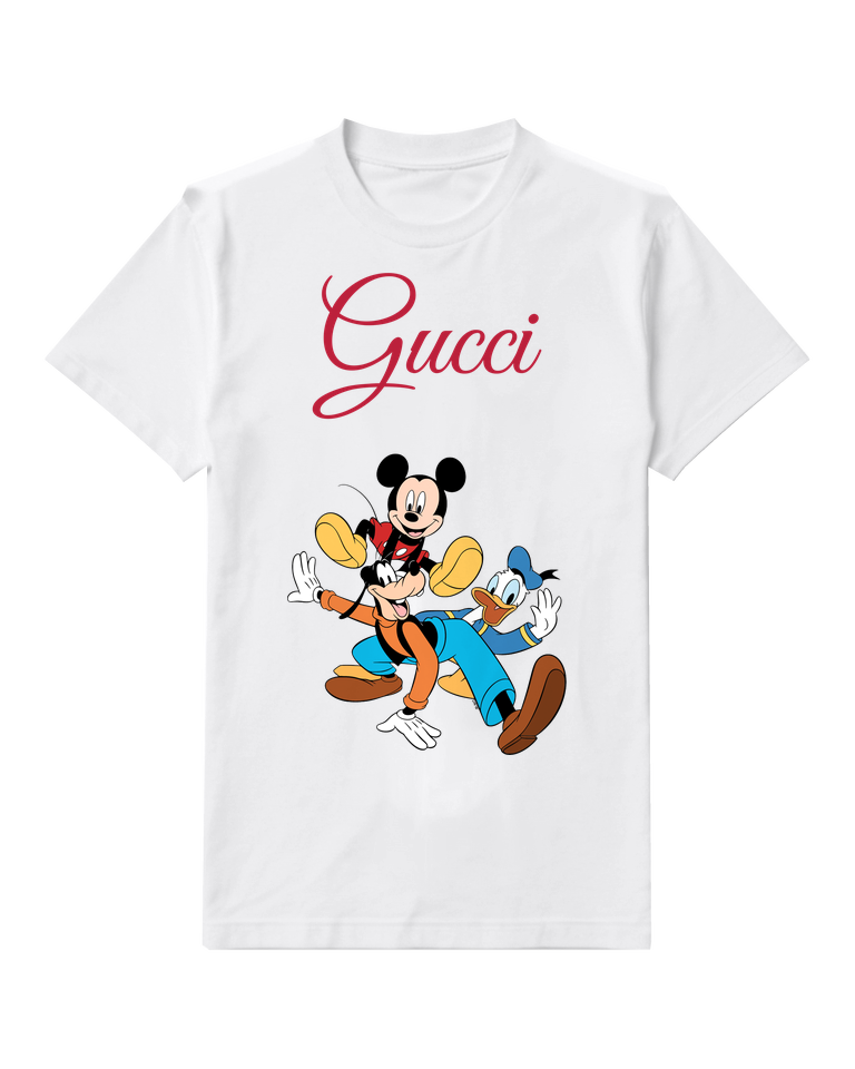 White Mickey Goofy Donald In Dynamic Poses Graphic T-Shirt - front product view