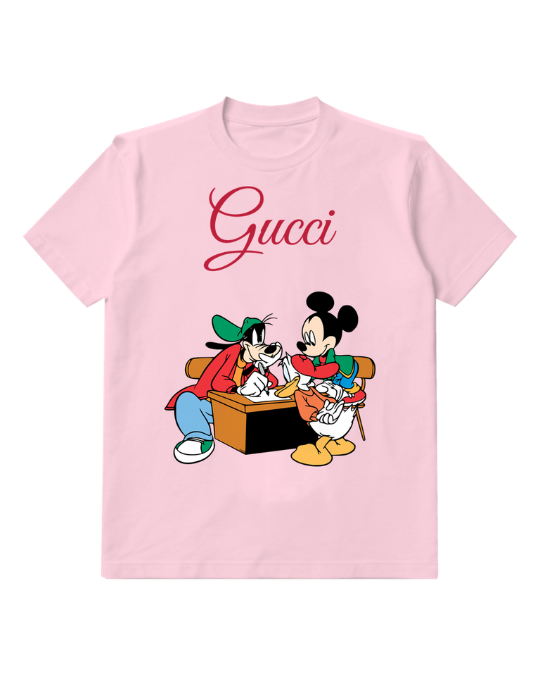 Blush Pink Goofy Writing At Desk With Friends Graphic T-Shirt - front product view