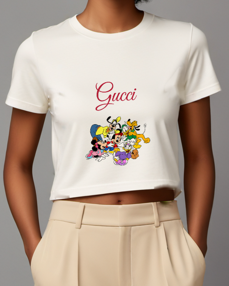 White Mickey And Minnie In Joyful Group Pose Graphic T-Shirt - model wearing view