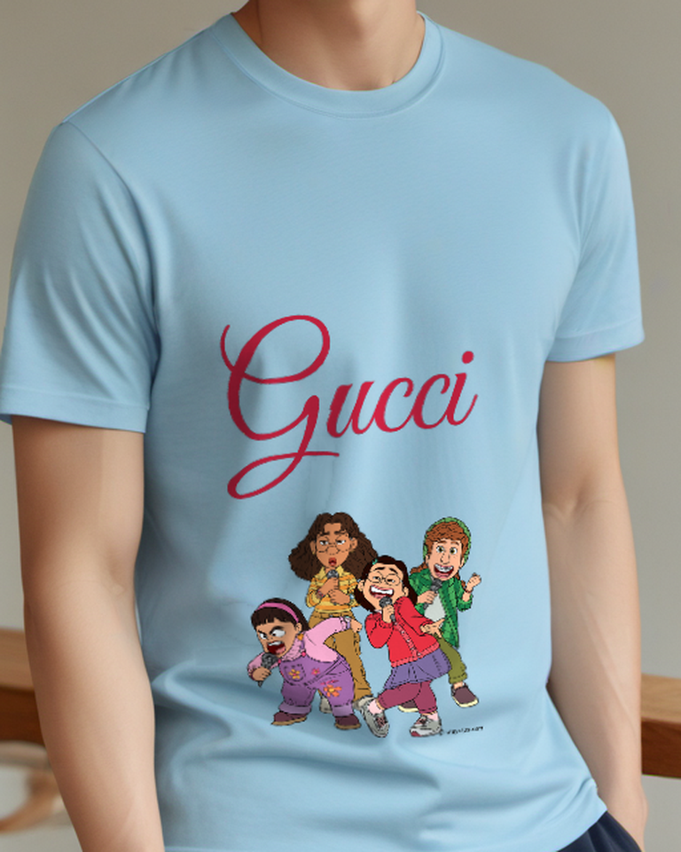 Sky Blue Girl With Microphone Graphic T-Shirt - model wearing view