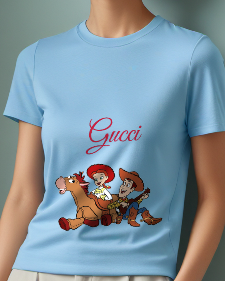 Sky Blue Jessie Woody And Bullseye On Horseback Graphic T-Shirt - model wearing view