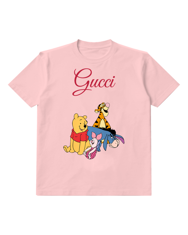 Blush Pink Pooh Piglet Tigger And Eeyore In A Close Group Graphic T-Shirt - front product view