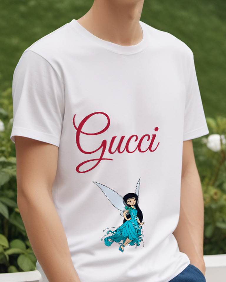 White Teal Fairy Trailing Floral Skirt Graphic T-Shirt - model wearing view