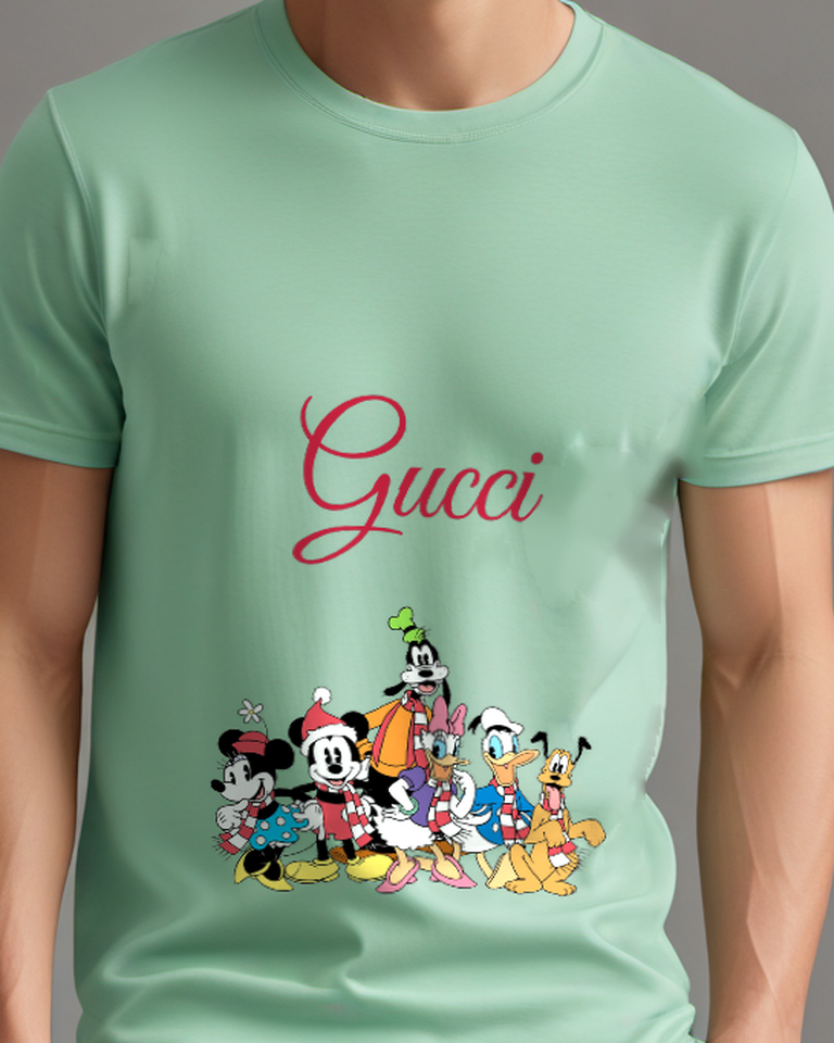 Sage Green Mickey Mouse In Festive Attire Graphic T-Shirt - model wearing view