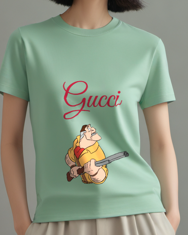 Sage Green Strong Man Holding Long Rifle Graphic T-Shirt - model wearing view