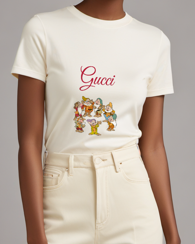 White Seven Dwarfs In Winter Attire Graphic T-Shirt - model wearing view