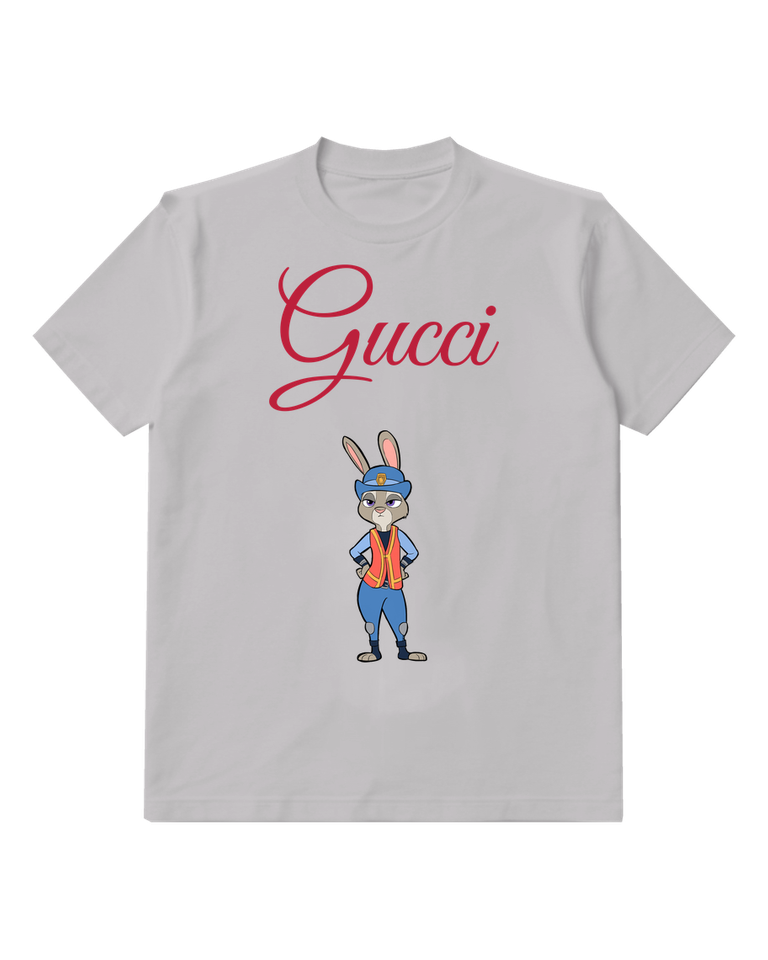 Light Gray Rabbit Orange Vest Portrait Graphic T-Shirt - front product view