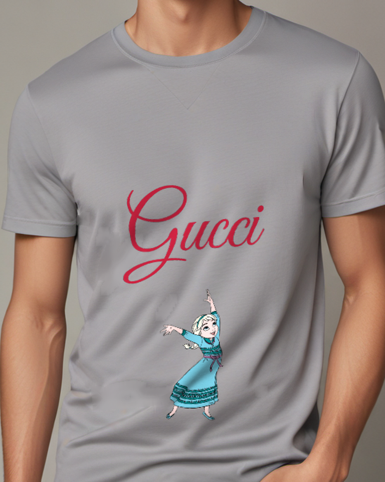 Gray Pale Haired Girl Teal Dress Graphic T-Shirt - model wearing view