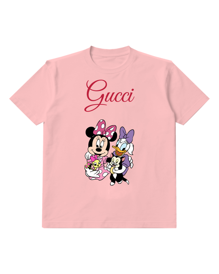 Blush Pink Minnie Mouse Holds Two Small Animals Graphic T-Shirt - front product view