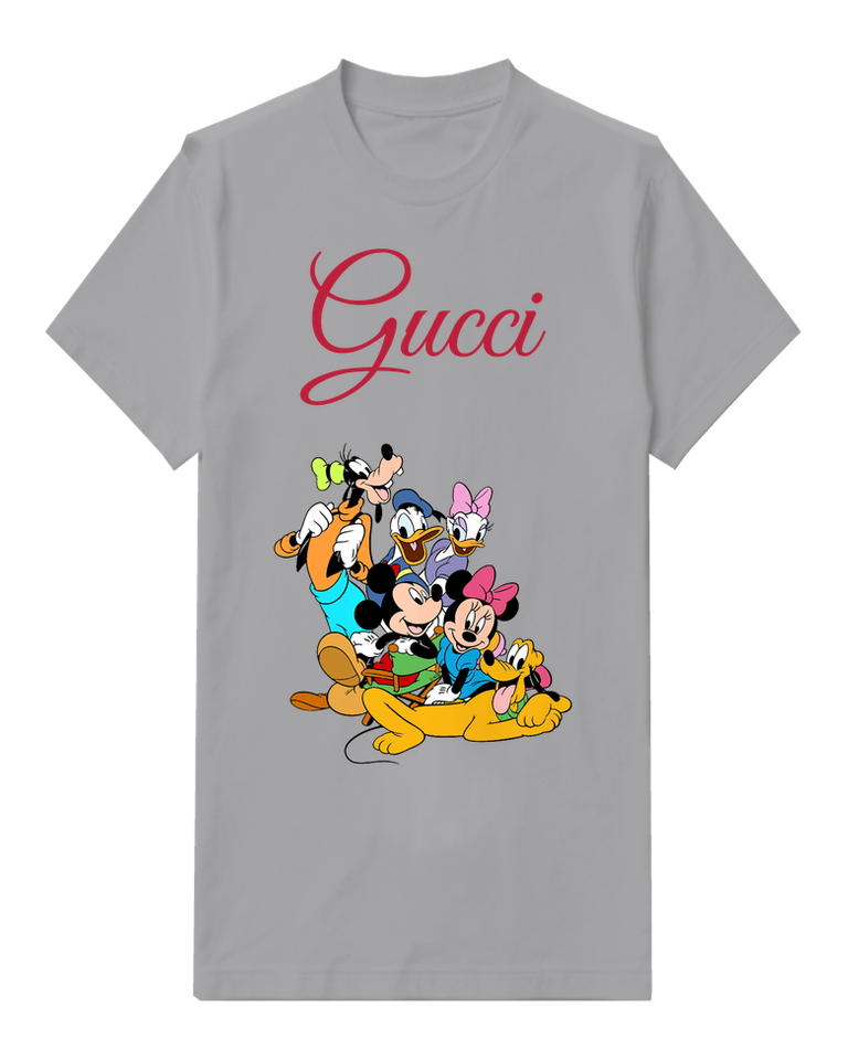 Gray Mickey And Minnie With Ducks And Goofy Graphic T-Shirt - front product view