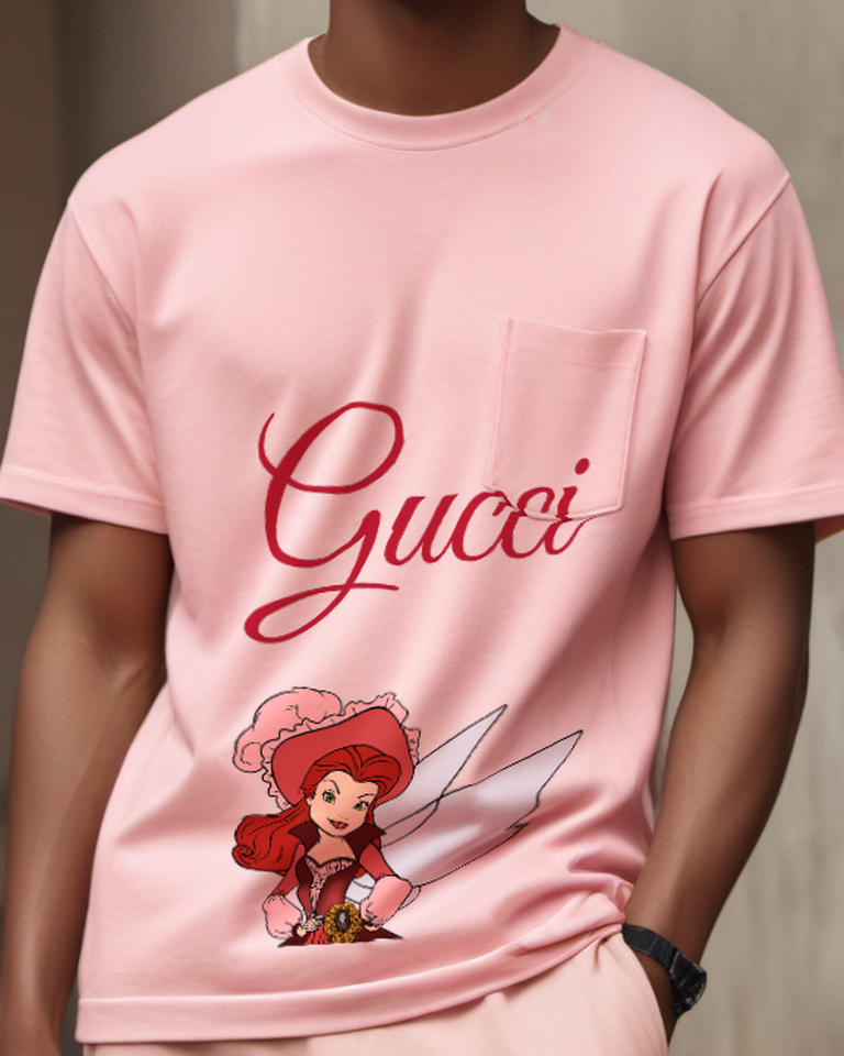 Blush Pink Red Haired Fairy Broad Pale Wings Graphic T-Shirt - model wearing view