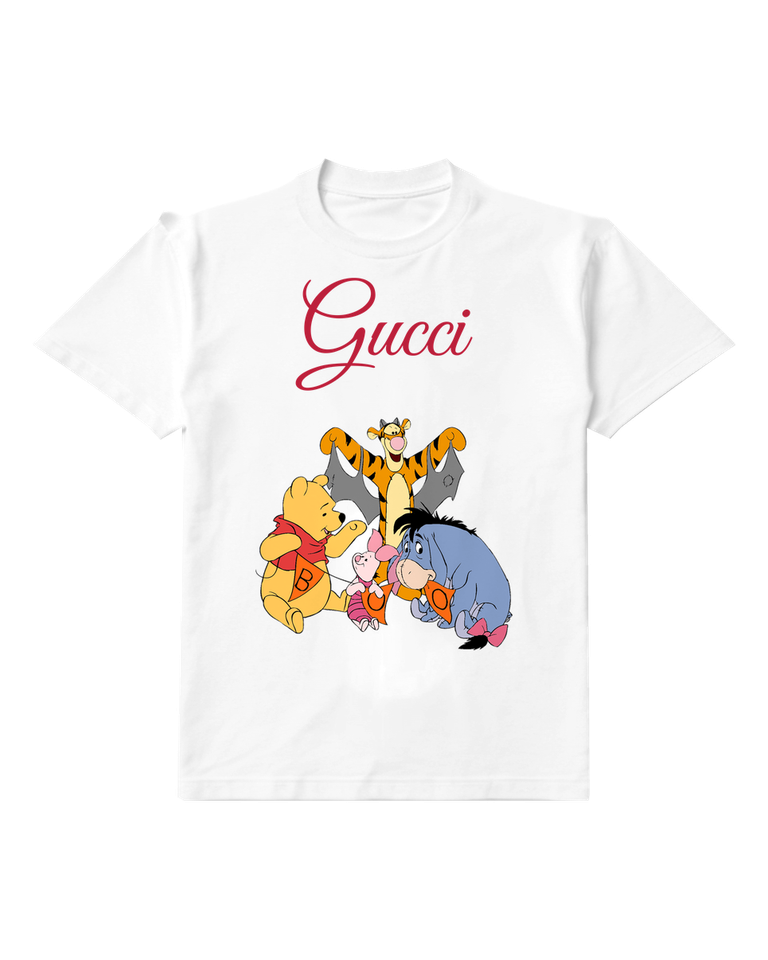 White Pooh Piglet Tigger Eeyore In Joyful Group Graphic T-Shirt - front product view