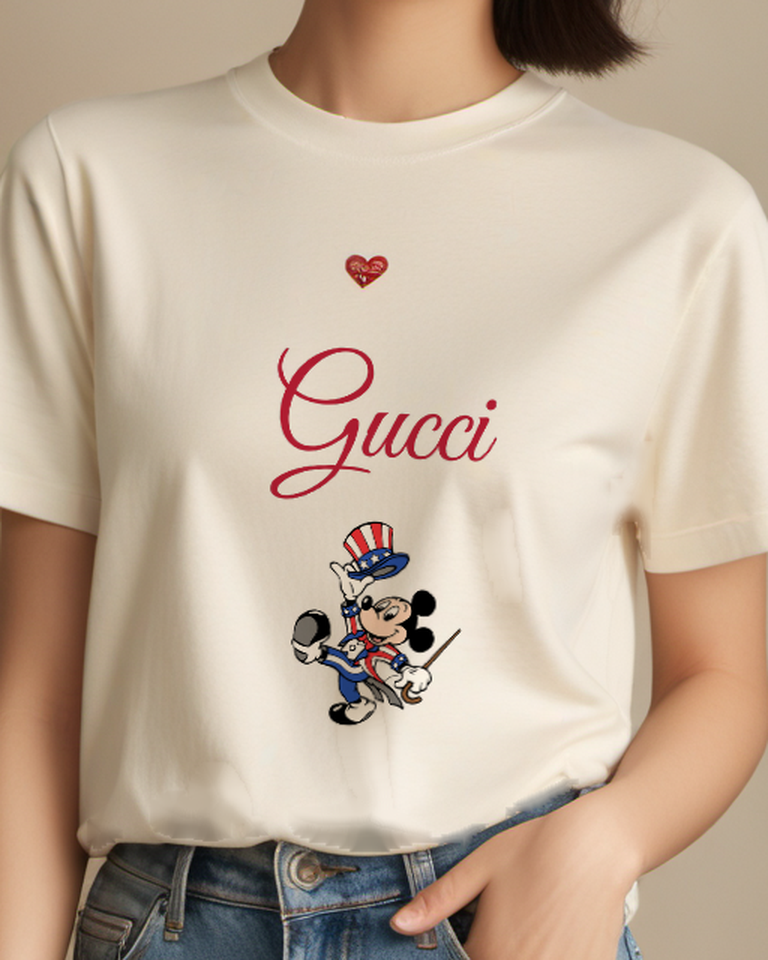 Ivory Mouse Stars Stripes Hat Graphic T-Shirt - model wearing view