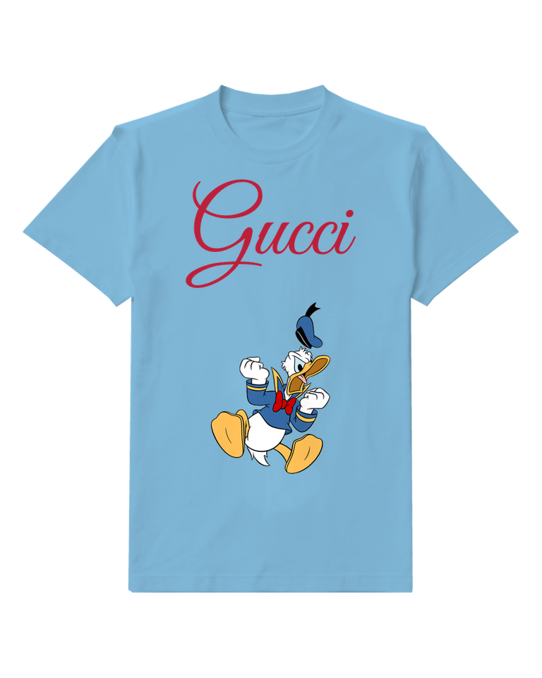 Sky Blue Duck Striding With Raised Hand Graphic T-Shirt - front product view