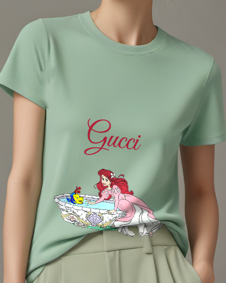 Sage Green Ariel Reaches For Fish In Pool Graphic T-Shirt - model wearing view