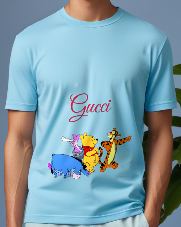 Sky Blue Piglet Holds Scroll While Standing On Bucket Graphic T-Shirt - model wearing view