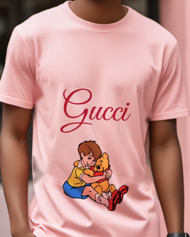 Blush Pink Child Golden Bear Hug Graphic T-Shirt - model wearing view