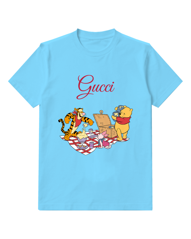 Sky Blue Tigger Pours Cream Into Bowl Graphic T-Shirt - front product view