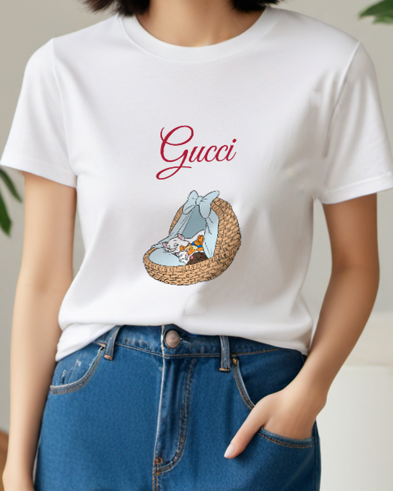 White Three Kittens Sleeping In Basket Graphic T-Shirt - model wearing view