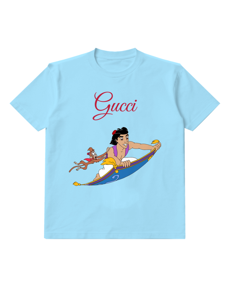 Sky Blue Aladdin And Abu On Magic Carpet Graphic T-Shirt - front product view