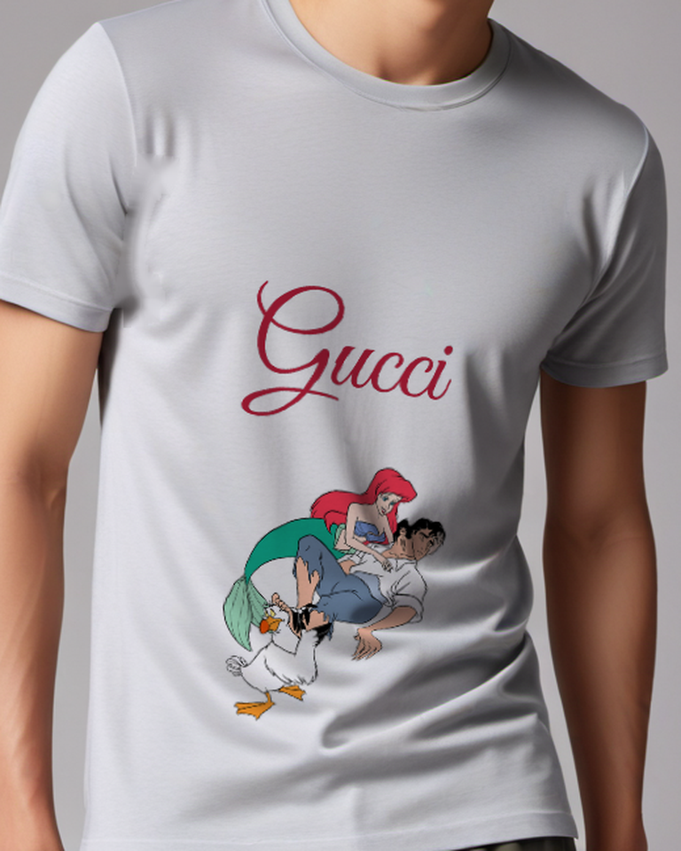 Light Gray Ariel Eric And Scuttle In Dynamic Motion Graphic T-Shirt - model wearing view