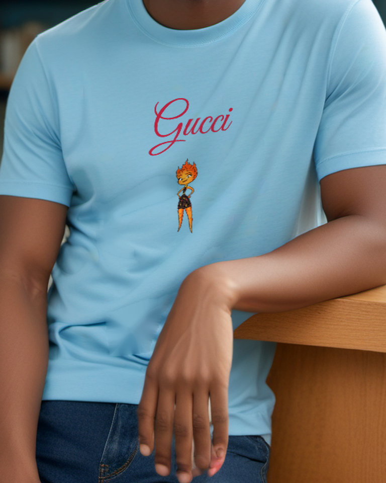 Sky Blue Fiery Haired Girl Hands On Hips Graphic T-Shirt - model wearing view