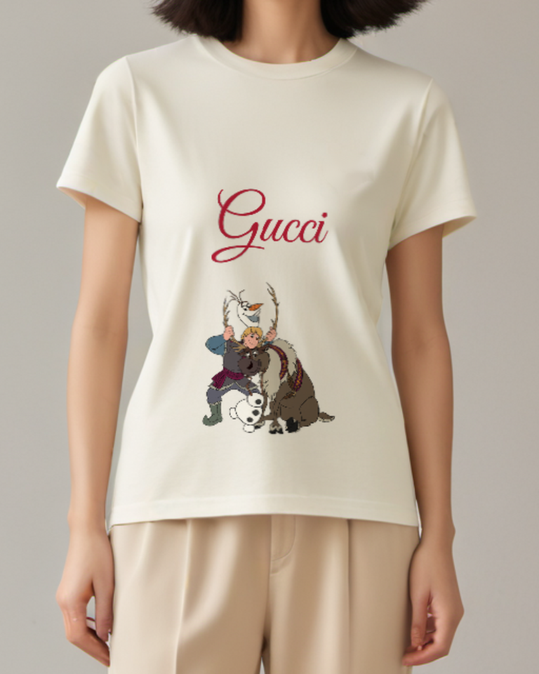 Ivory Olaf Kristoff Sven Standing Together Graphic T-Shirt - model wearing view