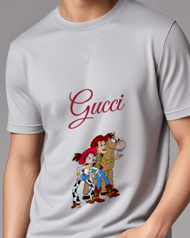 Light Gray Woody Jessie And Bullseye Together Graphic T-Shirt - model wearing view