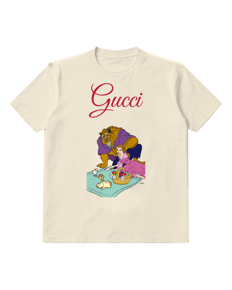 Ivory Beast And Belle Picnic With Teacups Graphic T-Shirt - front product view