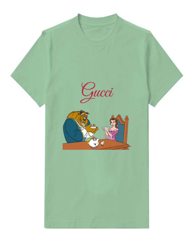 Sage Green Beast And Belle At Tea Table Graphic T-Shirt - front product view