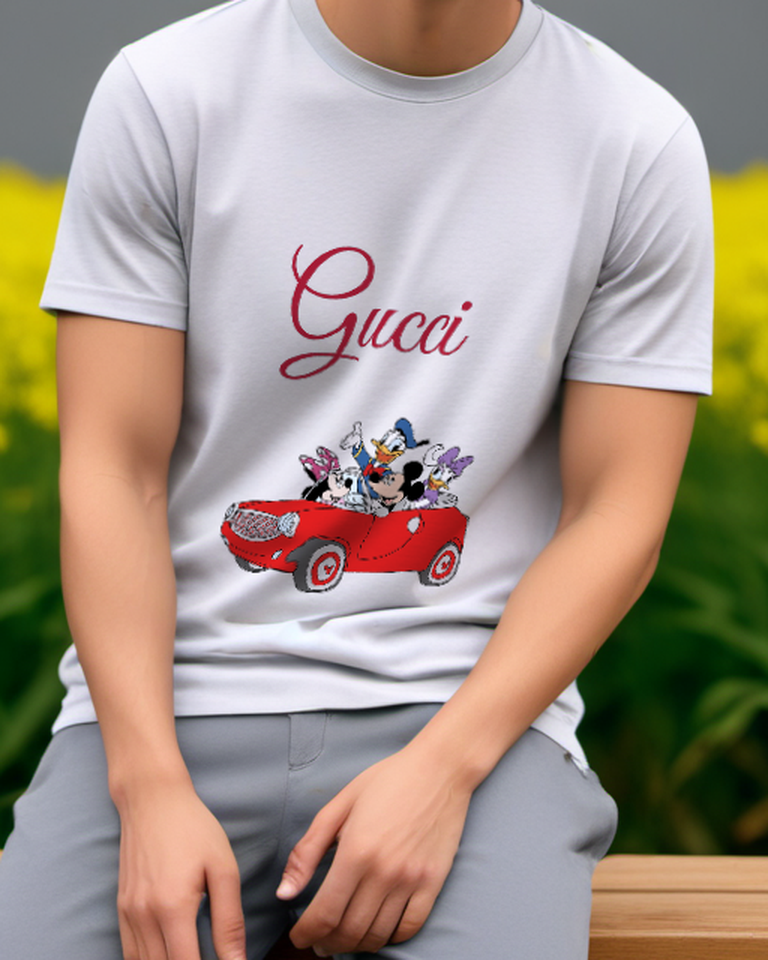 Pale Lavender Mickey Minnie Donald Daisy In Red Convertible Graphic T-Shirt - model wearing view