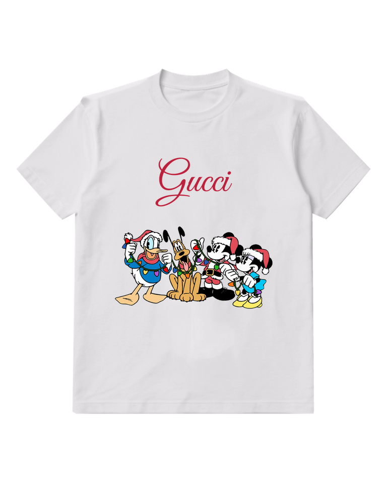 White Mickey Mouse Festive Holiday Pose Graphic T-Shirt - front product view