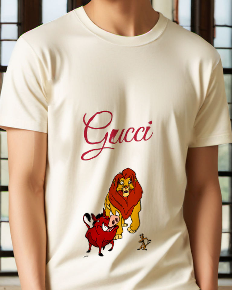 Ivory Lion Pig And Meerkat In Dynamic Stance Graphic T-Shirt - model wearing view