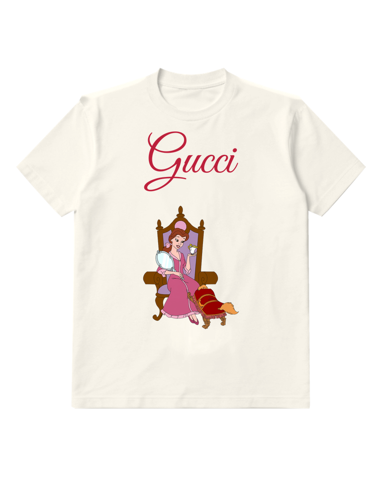White Belle Seated Holding Mirror And Cup Graphic T-Shirt - front product view