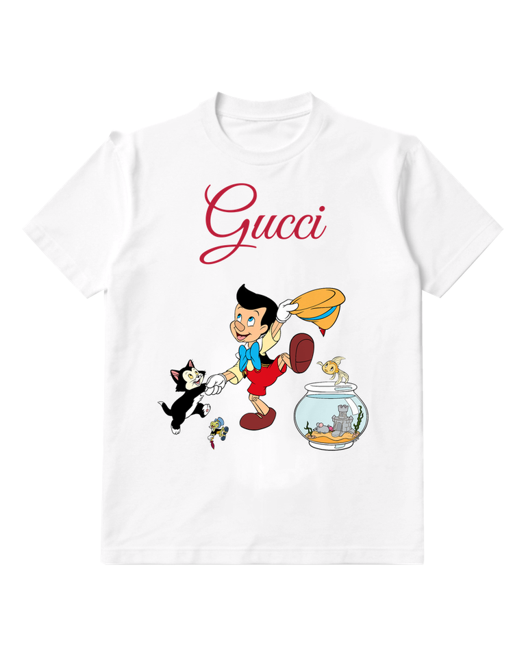 White Pinocchio Running With Cricket And Cat Graphic T-Shirt - front product view